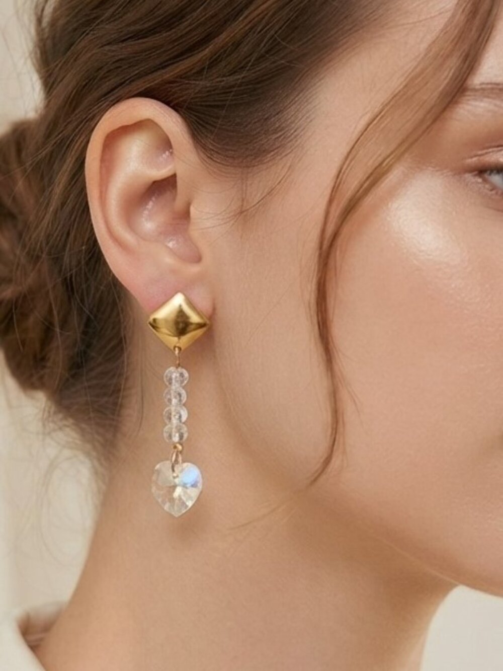 Aurora Borealis Crystal Dangling Heart Earrings
